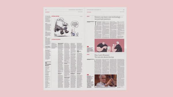 Newspaper spread open on the Opinion section.