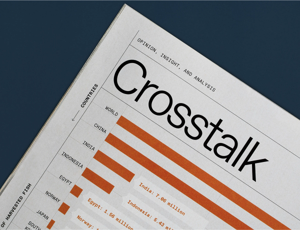 Detail photo of a printed page of IEEE Spectrum, showing a closeup of the section title "Crosstalk" and a bar chart