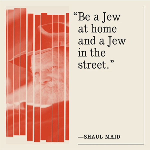 A social media post with a red colorized photo of a bearded man and a quote reading "Be a Jew at home and a Jew in the street."