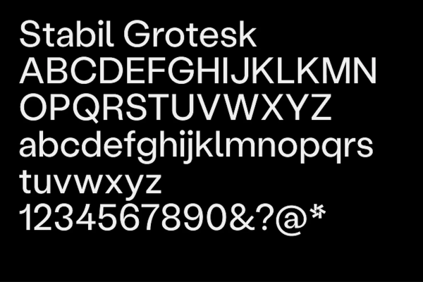 Alphabet set in font Stabil Grotesk.