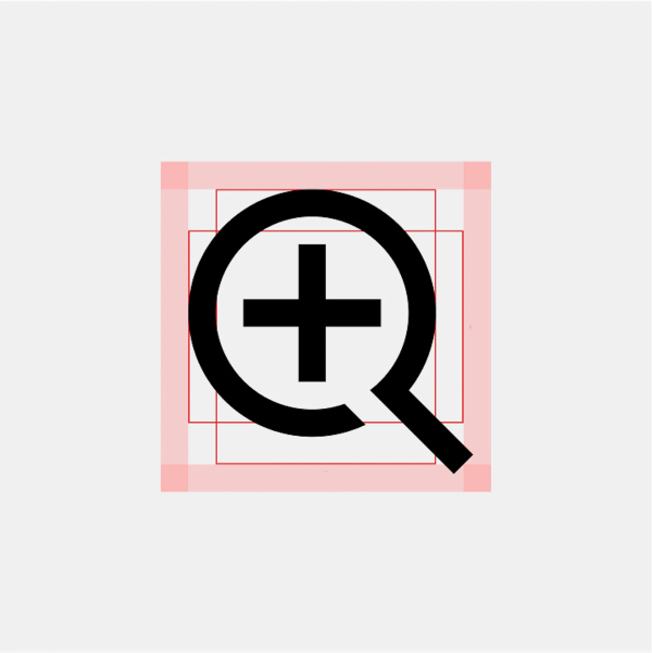 Icon of magnifying glass with guides showing illustration geometry