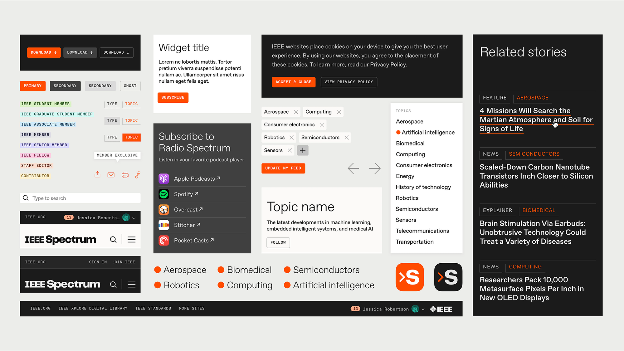 A grid of design components of the IEEE Spectrum website.